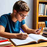 **

A determined student surrounded by books and online learning resources, actively taking notes with a pen in hand, showcasing active learning techniques. Emphasis on a focused expression and a well-lit, organized workspace. The style should be motivational and inspiring.

**